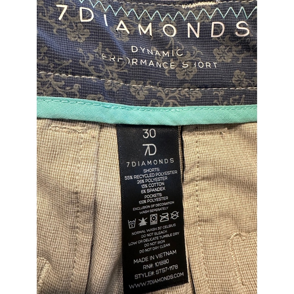 7 Diamonds Shorts Mens 30 Tan Dynamic Performance STS7-1178 Stretch Hybrid - Picture 7 of 8